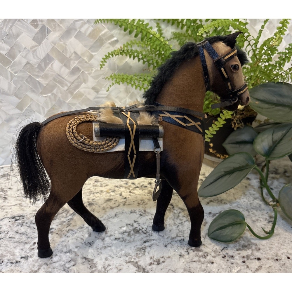 Vintage Model Horse Realistic Figure Real Hair Glass Eyes Saddle‎ 10" Tall
